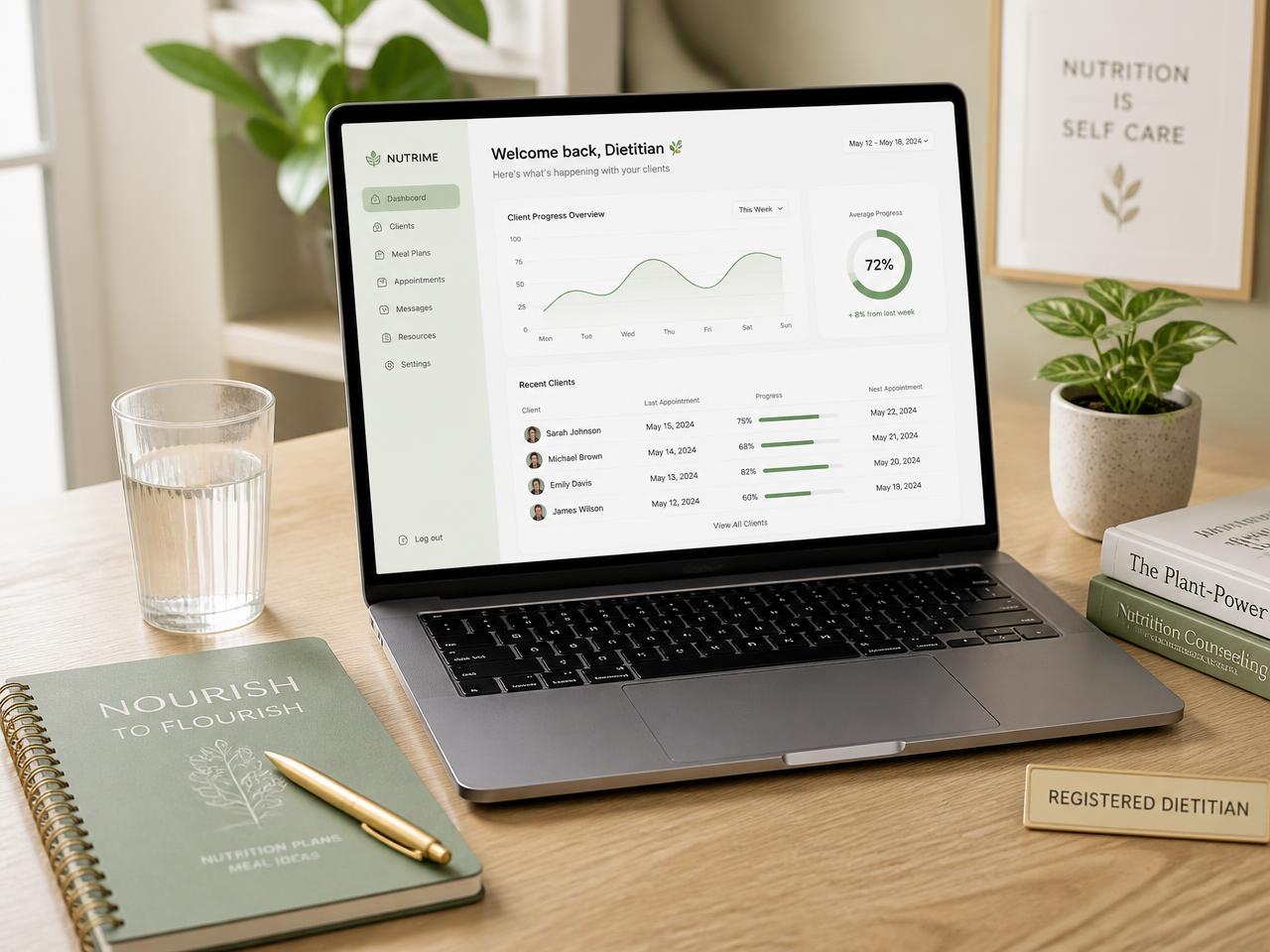Profesyonel çalışma masasında Diyet Ofisim dashboard görünümü